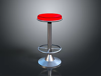 Modern Bar Stool With Red Cushioned Seat And Metal Frame Footrest 3d model