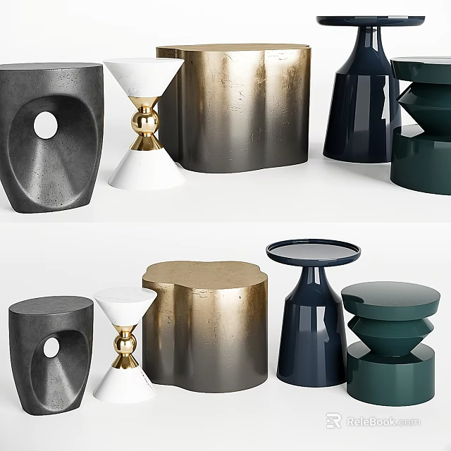 Modern Decorative Sculptural Bases In Various Shapes Metallic And Colored Finishes 3d model 