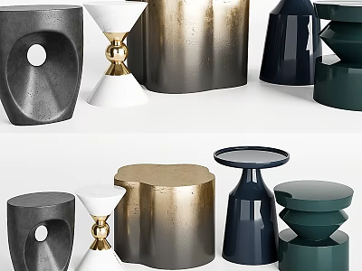Modern Decorative Sculptural Bases In Various Shapes Metallic And Colored Finishes 3d model