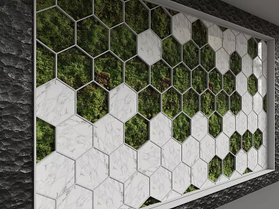 Modern Feature Wall Design With Hexagonal White Marble And Green Moss Tiles Interior 3d model