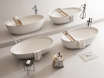 Modern Bathtub Designs With Towels Small Tables And Faucets In Bathroom Interior 3d model