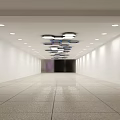 Modern Ceiling Design With Recessed Lights And Hanging Colorful Decorative Lights In Long Corridor