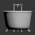 Elegant Freestanding White Bathtub With Chrome Faucet And Metal Support Legs