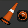 Orange Traffic Cones With White Stripes And Black Bases Standing And Tilted