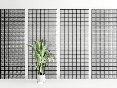 Modern Room Divider Designs With Grid Patterns And Potted Plant 3d model