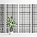 Modern Room Divider Designs With Grid Patterns And Potted Plant 3d model