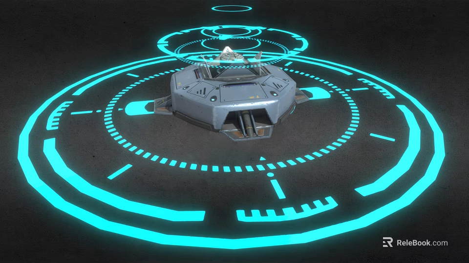 Futuristic Circular Platform With Blue Glowing Rings And Tech Interface Elements 3d model 