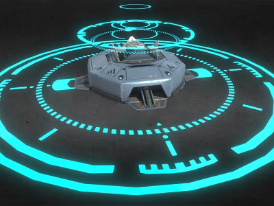 Futuristic Circular Platform With Blue Glowing Rings And Tech Interface Elements 3d model