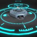 Futuristic Circular Platform With Blue Glowing Rings And Tech Interface Elements 3d model