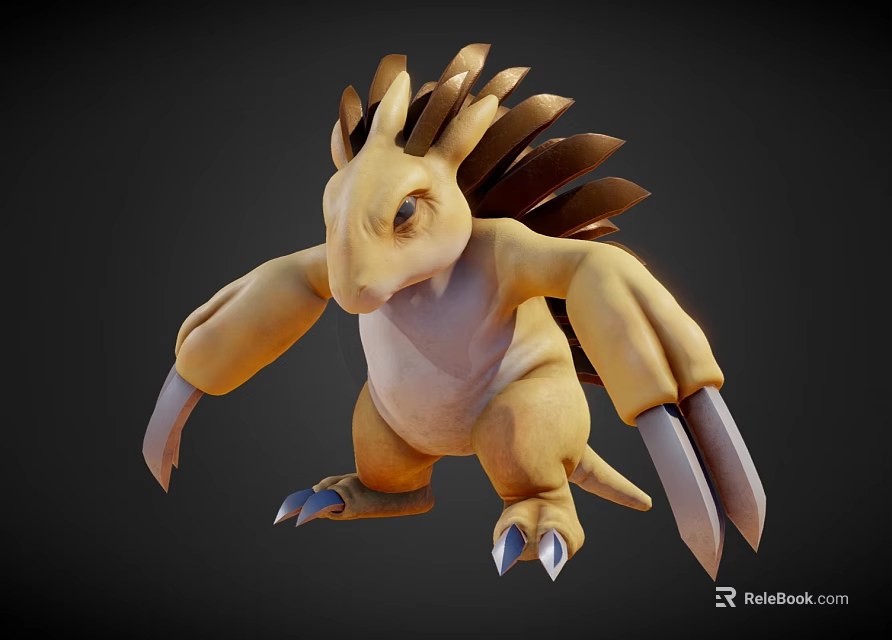 3D Modeled Cartoon Style Spiky Back Stuffed Toy With Yellow Body And Sharp Claws 3d model 