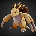 3D Modeled Cartoon Style Spiky Back Stuffed Toy With Yellow Body And Sharp Claws