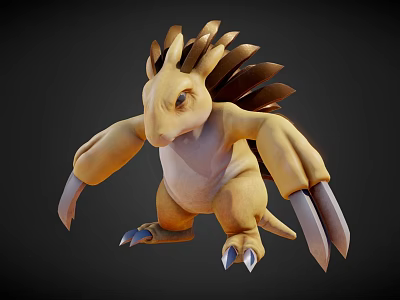 3D Modeled Cartoon Style Spiky Back Stuffed Toy With Yellow Body And Sharp Claws 3d model