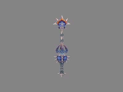 Ornate Fantasy Weapon With Star Shaped Top Spherical Middle And Blue Purple Decorative Details 3d model