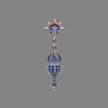 Ornate Fantasy Weapon With Star Shaped Top Spherical Middle And Blue Purple Decorative Details