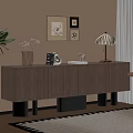 Modern Minimalist Entryway Cabinet and Sideboard with Decorative Vases Books Table Lamp and Wall Art