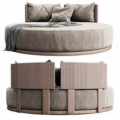Stylish Round Bed With Cushions And Blanket 3d model
