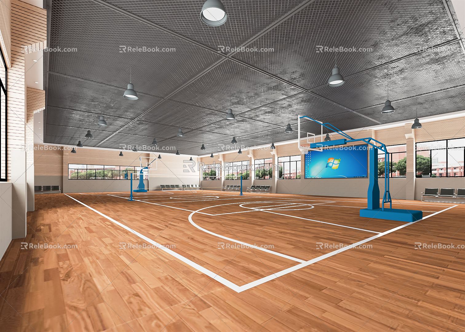 Modern Basketball Gymnasium Sports Stadium Basketball Rack Basket Basketball Game Stadium 3d model