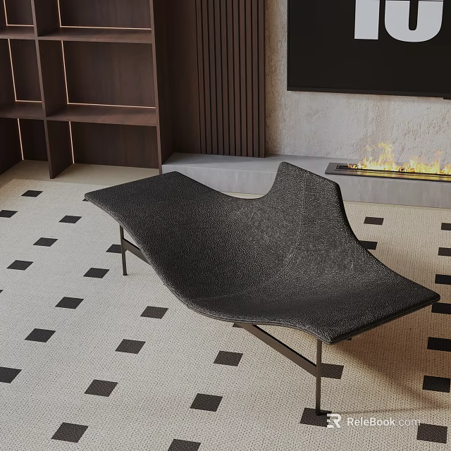 Modern Black Leisure Chair With Fabric Upholstery And Metal Legs In Living Room 3d model 