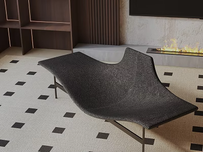 Modern Black Leisure Chair With Fabric Upholstery And Metal Legs In Living Room 3d model