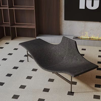 Modern Black Leisure Chair With Fabric Upholstery And Metal Legs In Living Room 3d model