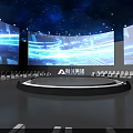 Modern Stage With Starry Sky Blue Lighting Large Screens And Circular Design