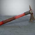 Vintage Handcrafted Axe With Red Wooden Handle And Leather Wrapped Grip