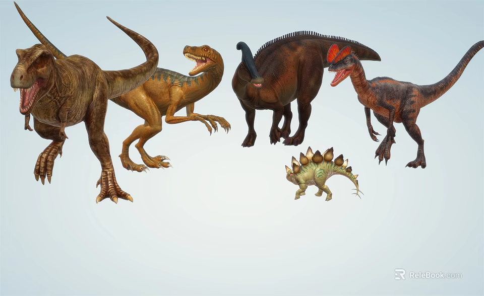 Prehistoric Reptiles Featuring Various Dinosaur Species Such As T-Rex Triceratops And Stegosaurus 3d model 