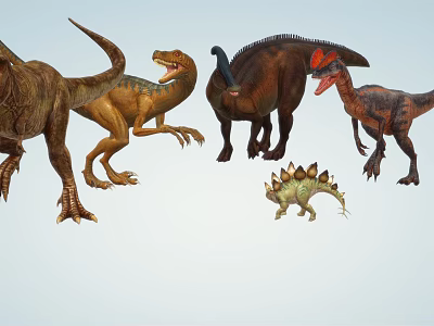 Prehistoric Reptiles Featuring Various Dinosaur Species Such As T-Rex Triceratops And Stegosaurus 3d model