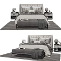 Modern Double Bed With Upholstered Headboard Pillows Nightstands And Area Rug 3d model