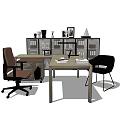 Modern Office Desk Setup With File Cabinets Chairs And Decorative Items 3d model