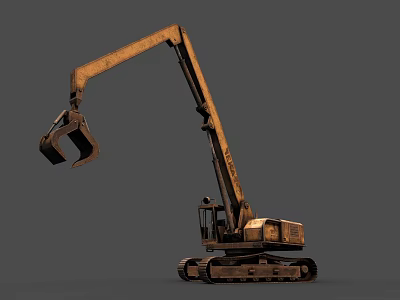 Rusty Crawler Excavator With Long Arm And Bucket On Gray Background 3d model