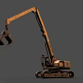 Rusty Crawler Excavator With Long Arm And Bucket On Gray Background 3d model