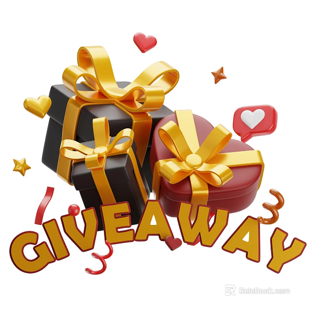 Festive Decorative Ornament Set with Gift Boxes Golden Bows and Heart Shaped Elements for Giveaway 3d model 