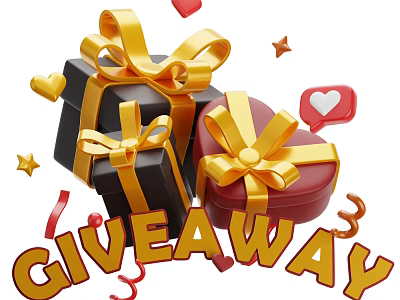 Festive Decorative Ornament Set with Gift Boxes Golden Bows and Heart Shaped Elements for Giveaway 3d model