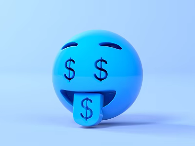 Game Movie Character Blue Smiling Face With Dollar Sign Eyes And Dollar Symbol Mouth 3d model