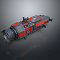 Sci Fi Spaceship Design With Red And Black Armor And Weapon Systems 3d model