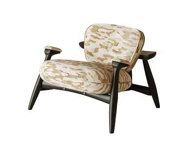 Modern Single Seater Sofa With Beige Camouflage Pattern Upholstery And Dark Wooden Armrests 3d model