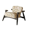 Modern Single Seater Sofa With Beige Camouflage Pattern Upholstery And Dark Wooden Armrests