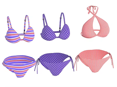 Colorful Bikini Sets with Striped Polka Dot and Checkered Patterns for Summer Wear 3d model