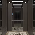 Elevator Interior With Wooden Panels Ceiling Lights Patterned Floor Tile Control Panel And Handrail 3d model
