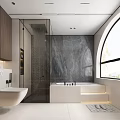 Modern Bathroom Interior Design With Large Mirror Marble Countertop And Wooden Cabinets