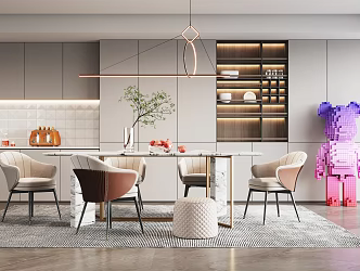 Light Luxury Dining Table and Chair Combination 3d model