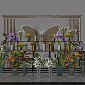 Vibrant Garden Decor Display With Wooden Multi Layer Flower Stand And Various Colored Potted Plants