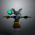Anthropomorphic Wolf Like 3D Character With Green Glowing Potion Brown Apron And Outstretched Arms