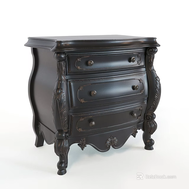 Elegant Vintage Black Console Cabinet and Side Cabinet with Carved Details and Drawers 3d model 