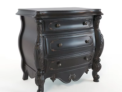 Elegant Vintage Black Console Cabinet and Side Cabinet with Carved Details and Drawers 3d model