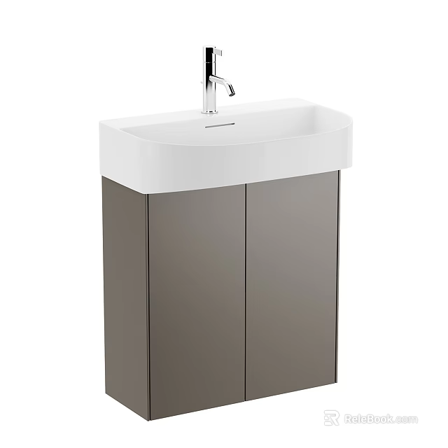 Modern Washbasin Vanity Unit With White Countertop Grey Cabinet And Chrome Faucet 3d model 