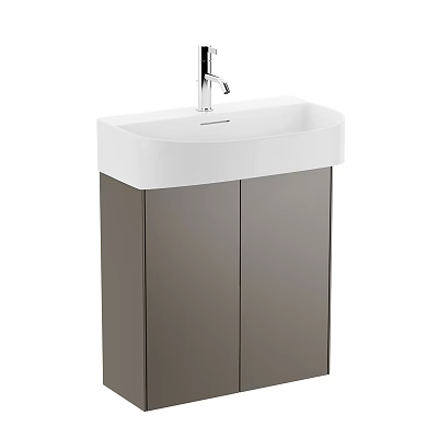 Modern Washbasin Vanity Unit With White Countertop Grey Cabinet And Chrome Faucet 3d model