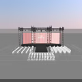 Event Stage With Red Curtain White Text Brand Industry 2024 White Chairs And Metal Fencing