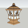 Classic Design Outdoor Light With Golden Frame Decorative Patterns And Dome Top 3d model